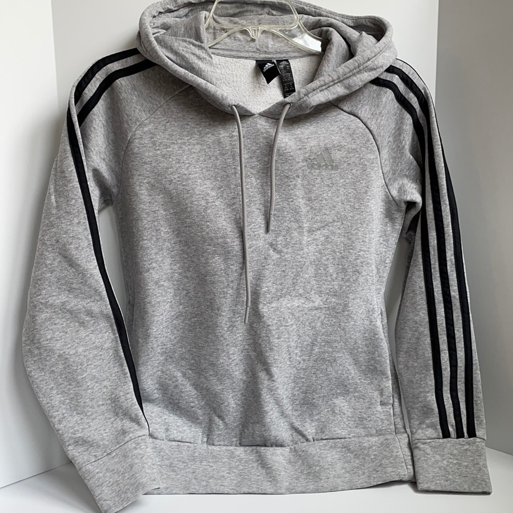 Adidas boxy striped sleeve fleece lined hoodie size Extra small